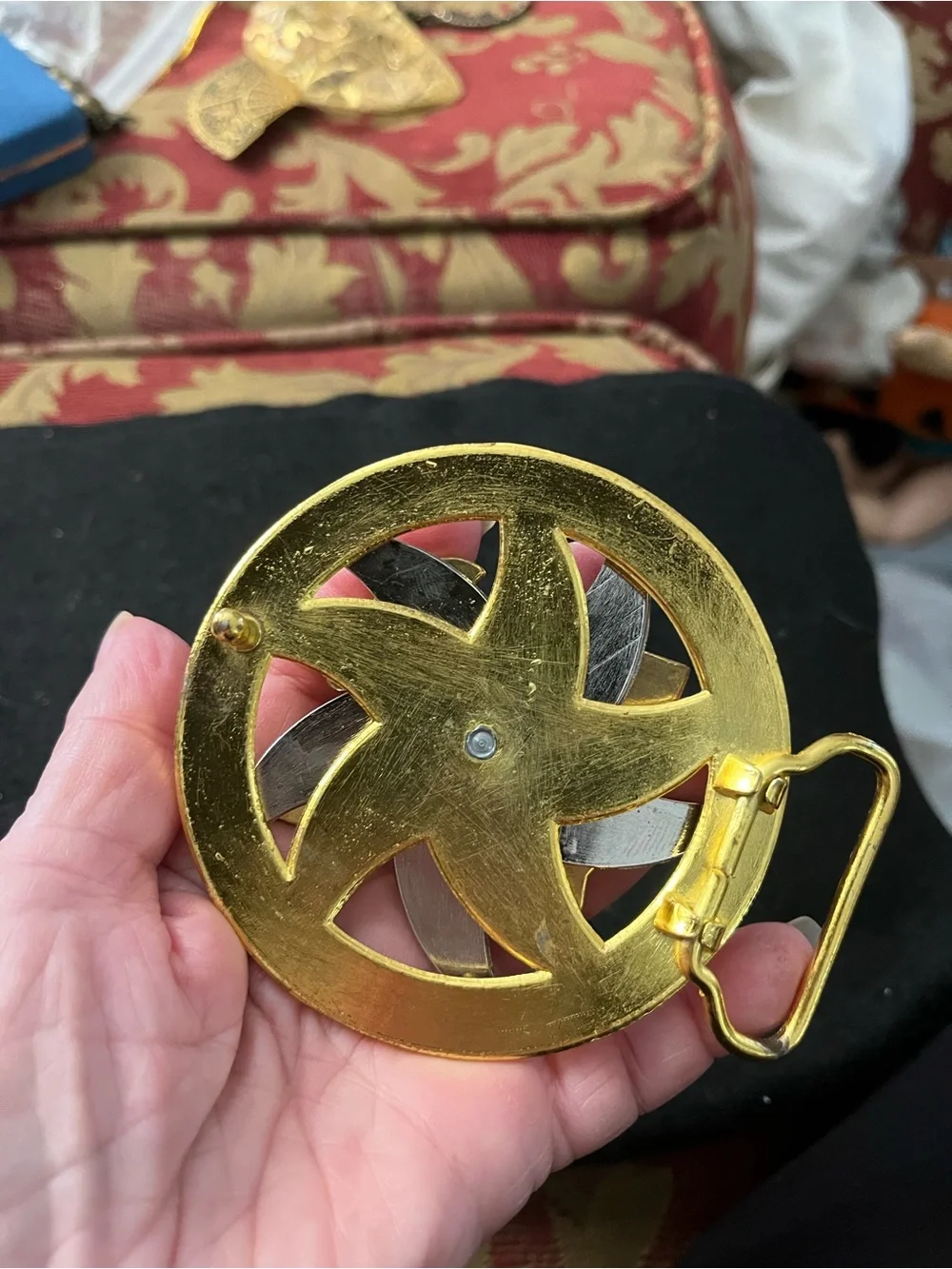 Gold and Silver Nautical Flag belt buckle with Red and Green Enamel